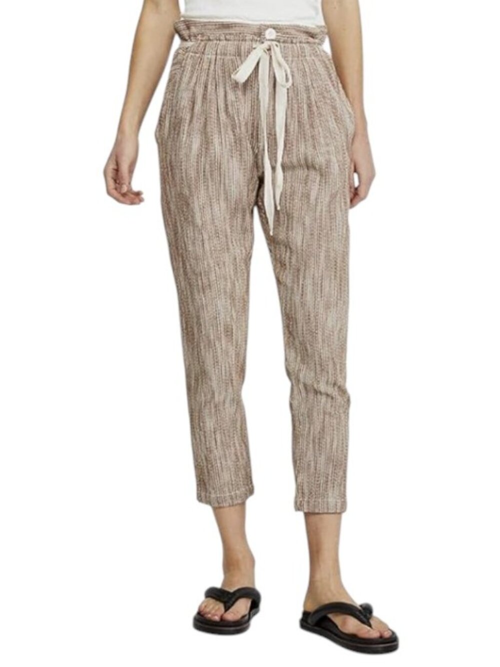 New Free People Womens Light at Sunrise Cotton Knit Cropped Pants in Caraway
